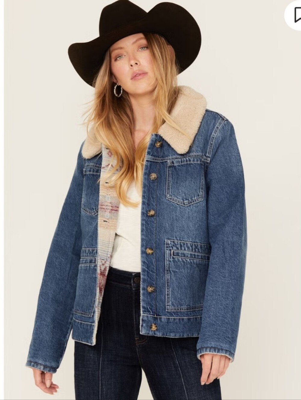 Idyllwind Diamondhead Reversible Denim Blanket Jacket Sherpa Collar Boho Western